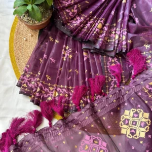 Royal Plum Geometric Motif Saree with Tassel Pallu