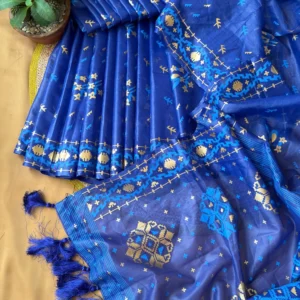 Royal Blue Geometric Motif Saree with Tassel Pallu