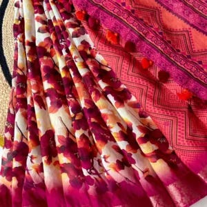 Magenta Floral Printed Saree with Tassel Pallu