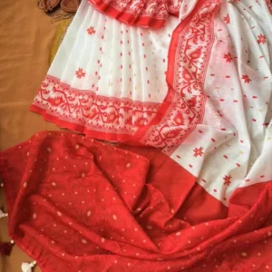 White & Red Floral Printed Saree
