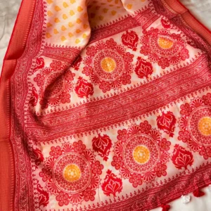 White & Red Floral Medallion Saree