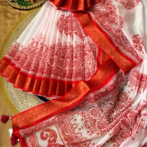 Red & White Traditional Printed Saree